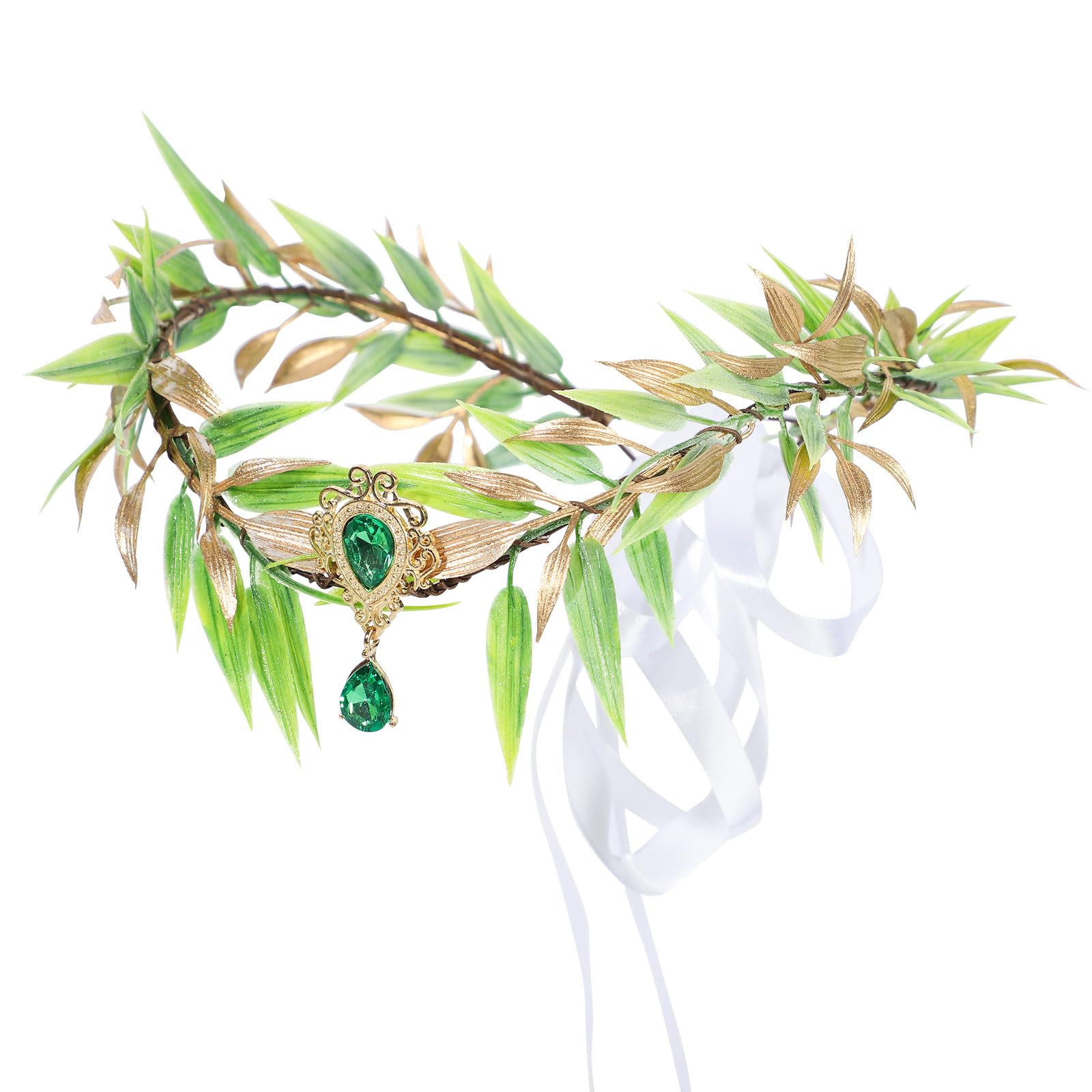 Corona Flores Mujer, Flores Artificiales Estilo Floral Corona de Flores de Elfo con Cinta, Coronas de Flores para Niñas, Bodas Tiaras de Novia, Halloween Cosplay (Hojas Verdes)