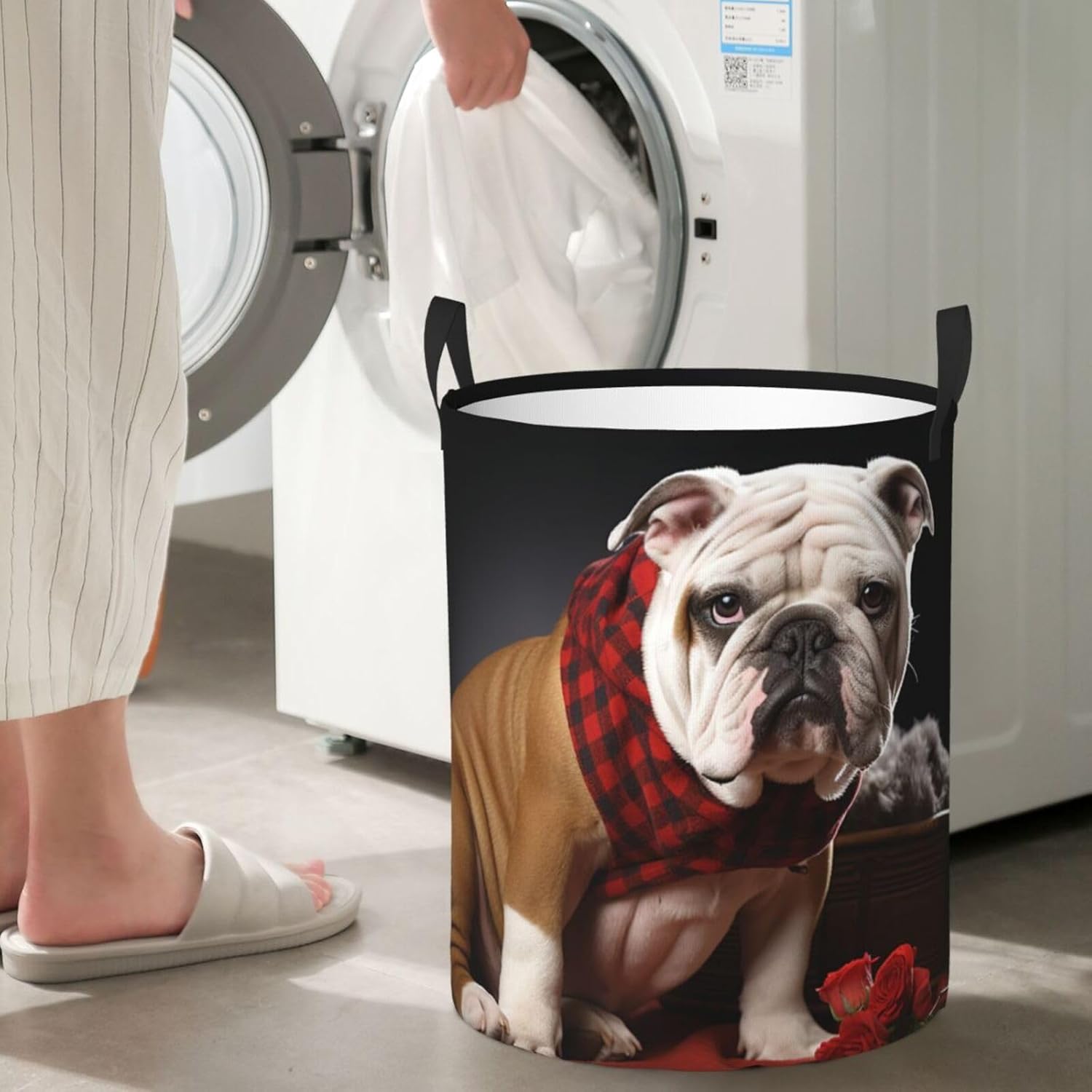 Laundry Basket Waterproof Laundry Hamper with Handles Large Collapsible Round Storage Bin Lover Bulldog Clothes Hamper Lightweight Storage Basket Toy Bin for Bedroom Medium
