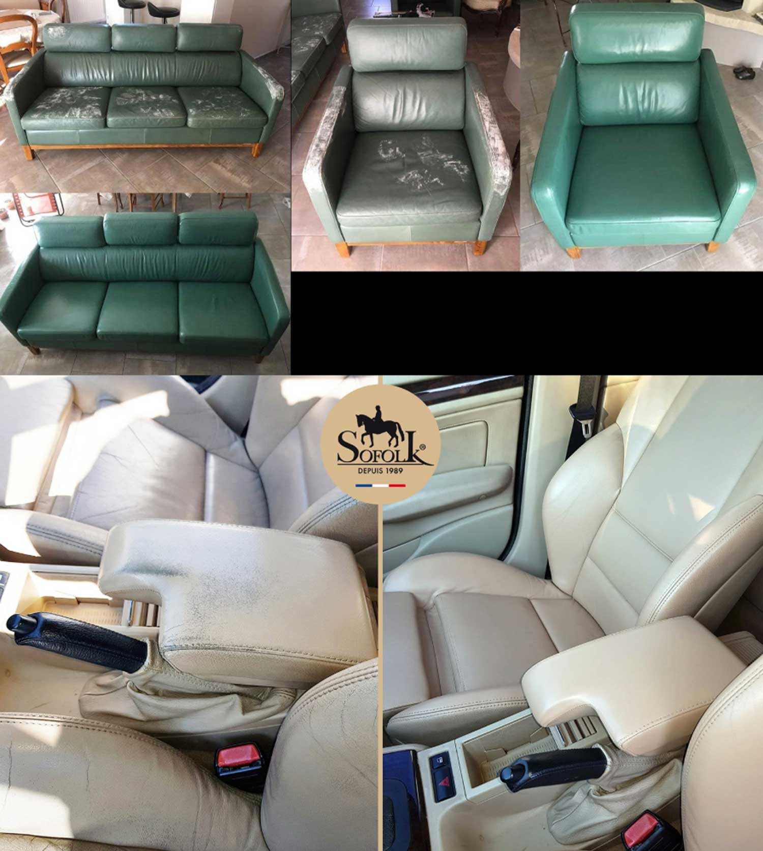 SOFOLK – Kit de renovación de piel para un asiento de coche – Reparación de grietas y desgaste, recoloración del asiento de coche, todos los tonos, protección y cuidado nutritivo (01-Negro)