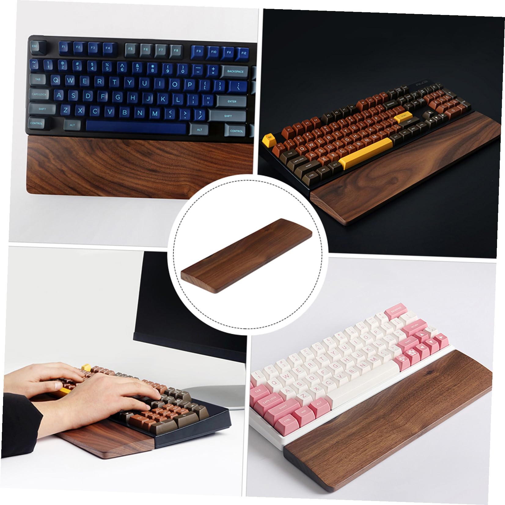 Veemoon Handgelenkauflage aus Nussbaumholz für Tastaturen 440mm Ergonomisch mit Natürlicher Holzstruktur und Schmerzlindernder Unterstützung Am Arbeitsplatz