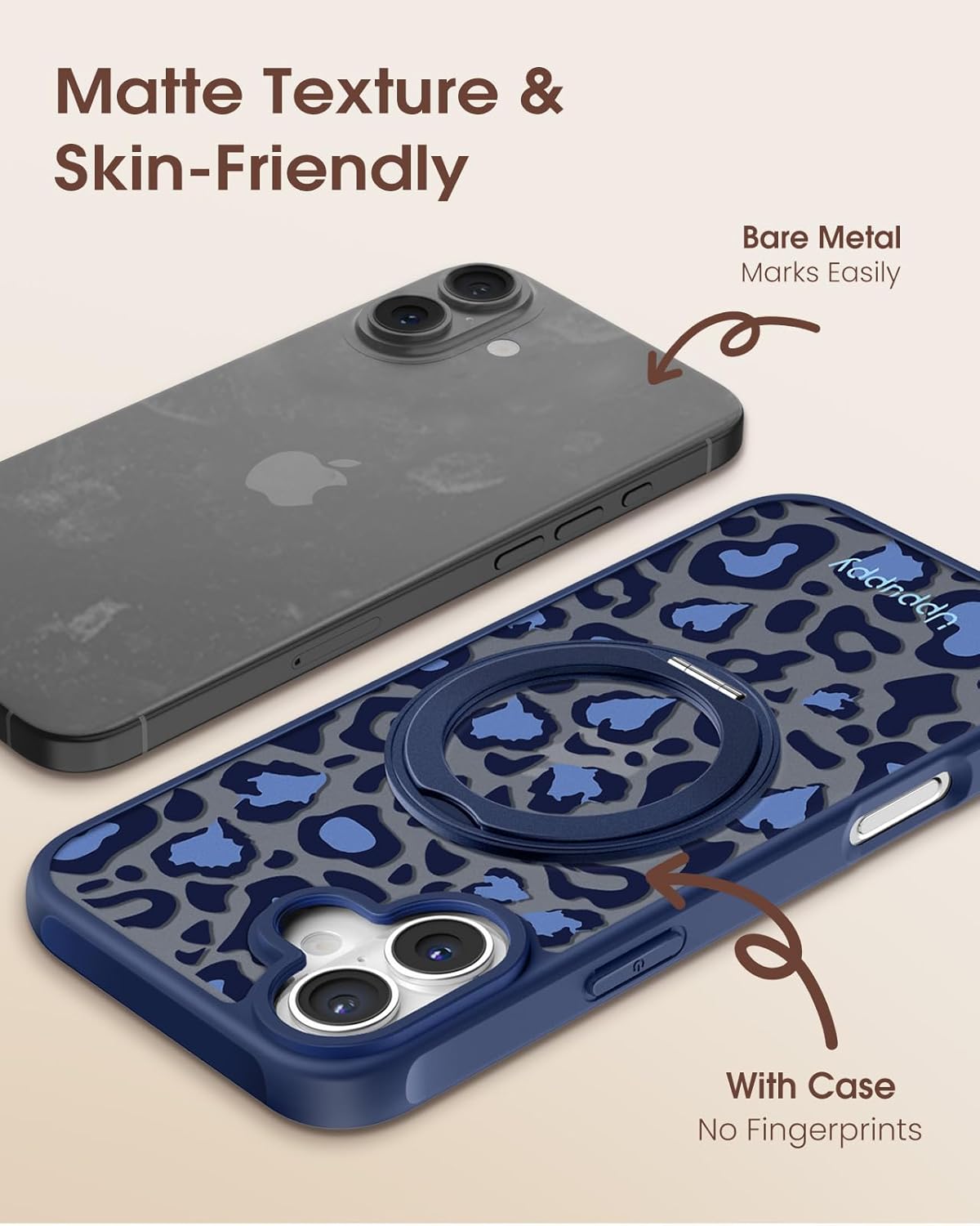 for iPhone 16 Plus Case - Compatible with MagSafe for Women Girls Bulit-in 360° Rotatable Magnetic Ring Holder Kickstand Cute Aesthetic Blue Cheetah Print Design for Apple 16 Plus - Image 4