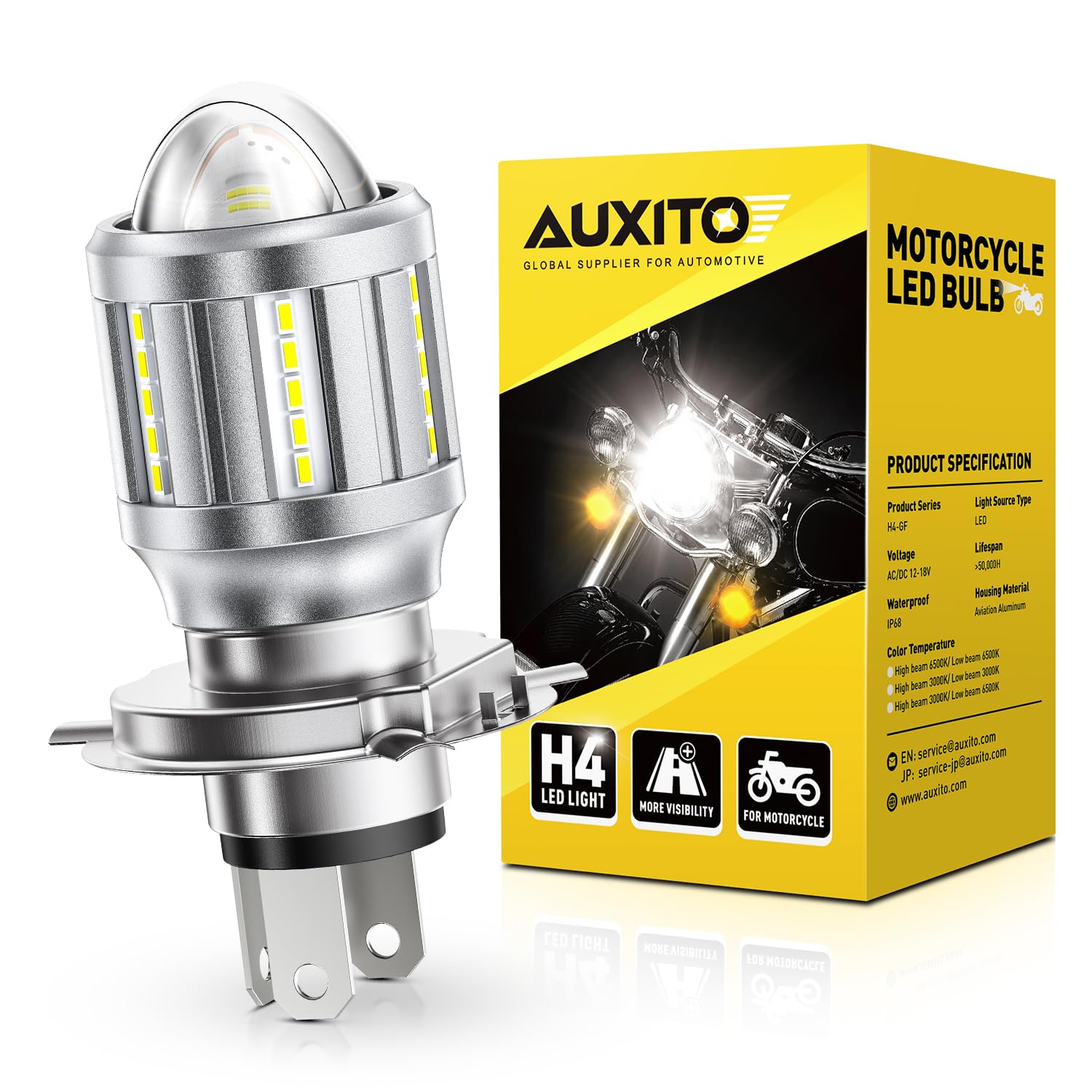 AUXITO H4 Bulbs Motorcycle 6000LM 6500K Bright Wireless Light 1PC
