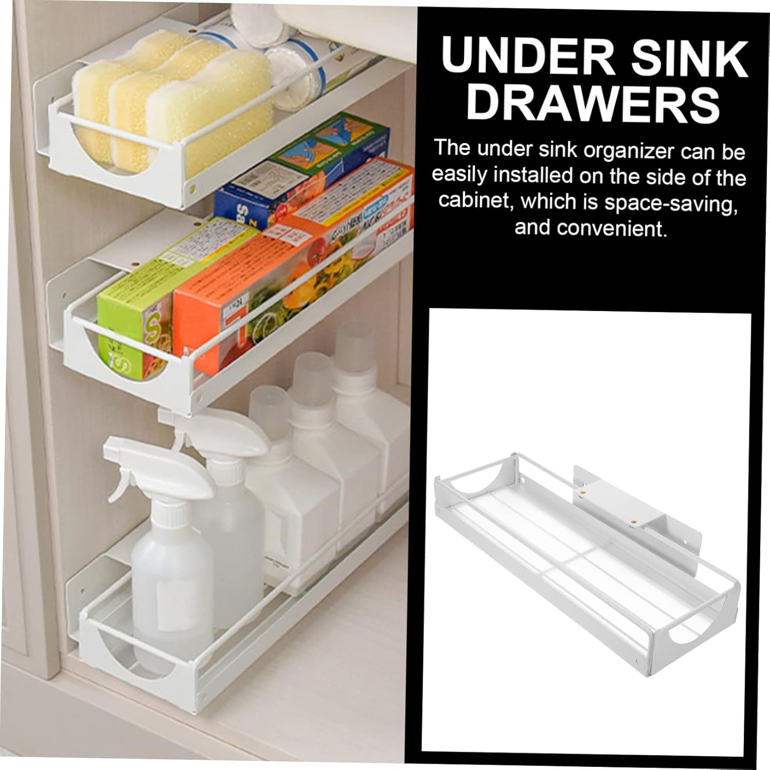 Drawer Storage Rack under Sink Spice Holder Kitchen Cabinet Rack Spice Jar Storage