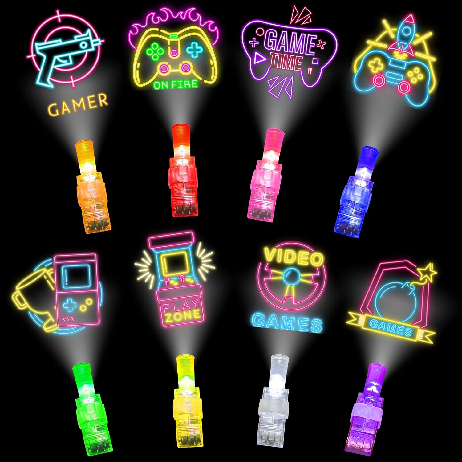 BleSky 24Pack Video Game Party Favors LED Finger Lights,Gamer Birthday Glow in the Dark Light Up Toys for Kids Boy Girl Valentine's Day Easter Basket Essentials Birthday Gamer Gift