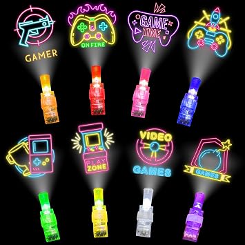 BleSky 24Pack Video Game Party Favors LED Finger Lights,Gamer Birthday Glow in the Dark Light Up Toys for Kids Boy Girl Valentines Day Easter Basket Essentials Birthday Gamer Gift