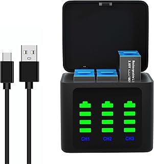 Hisewen 3-Channel Charger for GoPro HERO12/HERO11/HERO10/HERO9 Black Battery, Compact Storage Case for Go Pro Hero 12/11/10/9 Batteries
