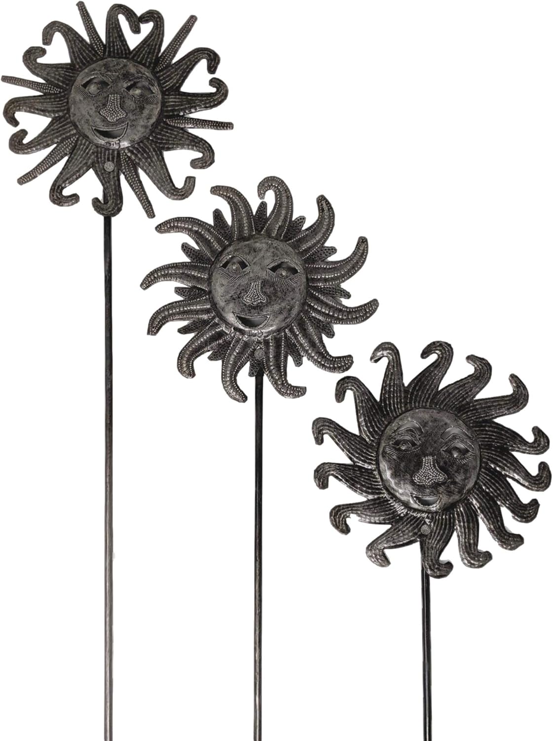 It's Cactus Set of 3 Sun Stakes, Garden Metal Sun Faces, Markers, Curb Appeal, Handmade in Haiti 6 x 20 Inches (Sun Stakes)