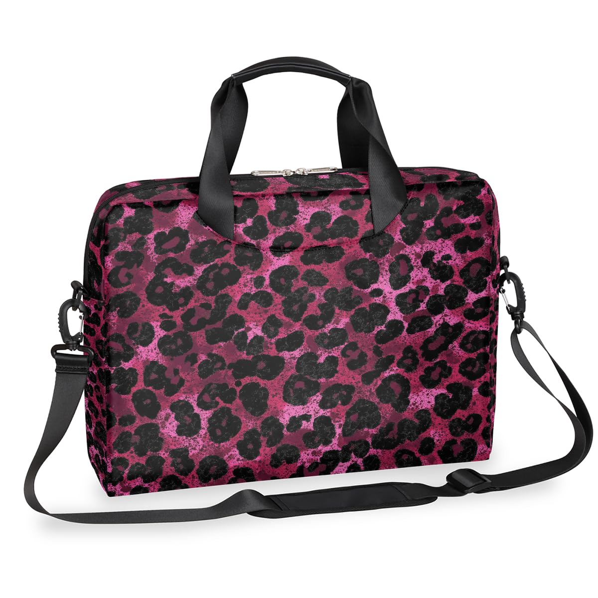 Mexpekil Borsa per computer portatile 15.6 16 pollici animale rosa nero leopardato stampa custodia per laptop impermeabile borsa a tracolla per donne uomini