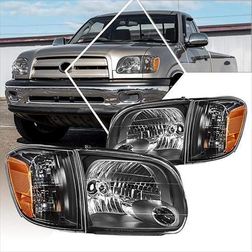 Conjunto de 2 faros delanteros compatibles con Toyota Sequoia 05-0705-06 Tundra Crew Cab, carcasa negraesquina ámbar