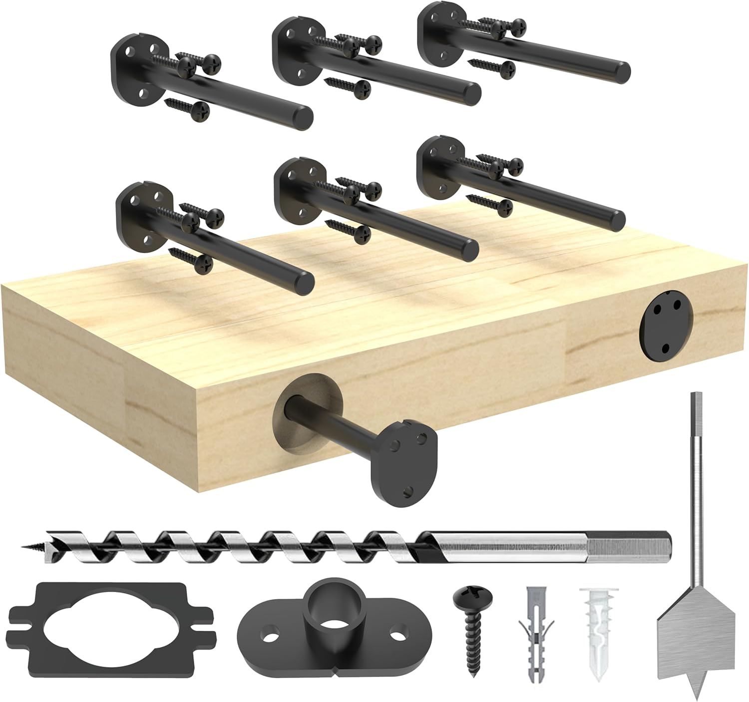 Floating Shelf Bracket 1/4" Thick,Flush-Mount Hidden Heavy Duty Brackets for Wood Shelves，Solid Steel Invisible Shelf Hardware Support,Built-in-Wall Seamless Blind Design (Black 4 in 6PC)