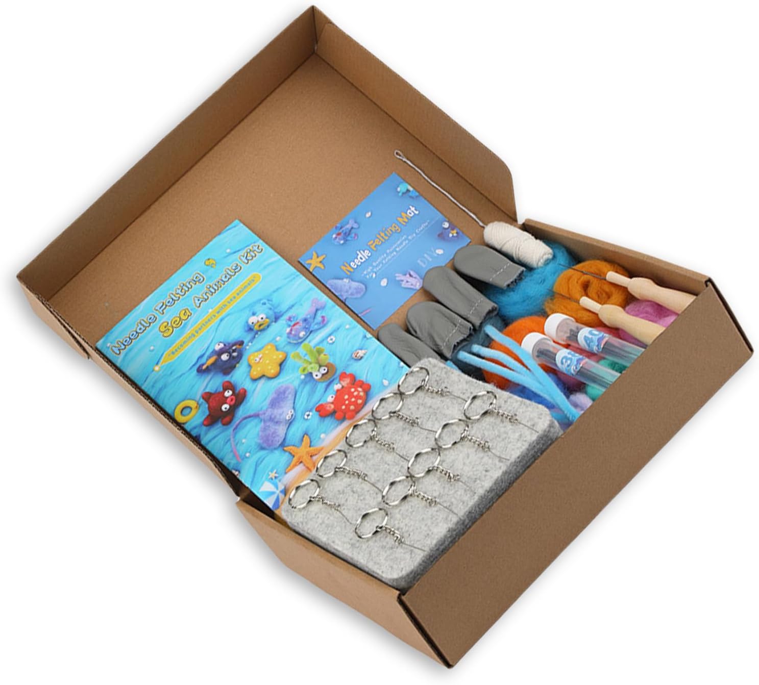 jiingekk - Sea Animal Wool Felt Set, Felting Supplies with Instruction Needles