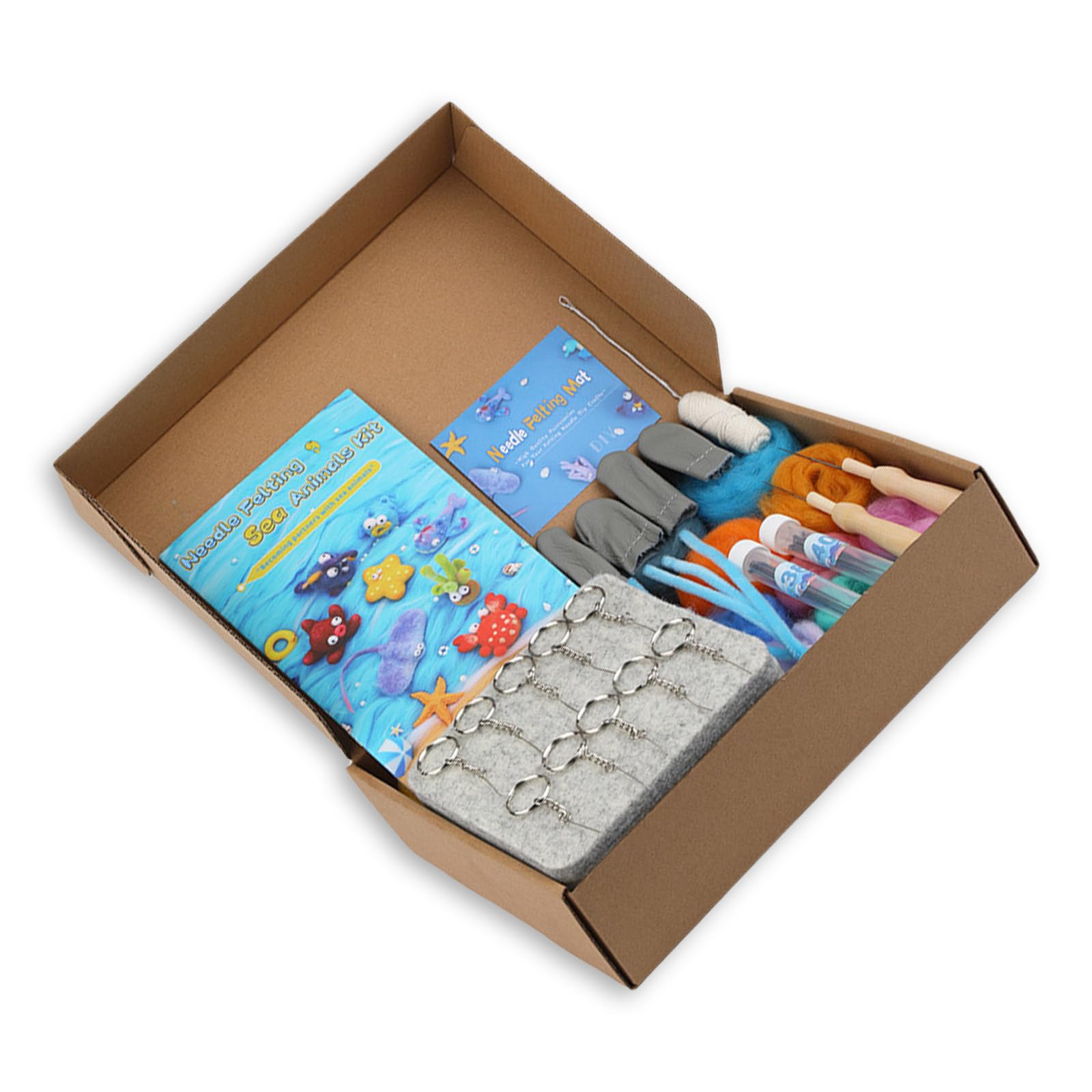 Kalttoy Sea Creature Needle Felting Set Sea Animal Wool Felted Set with Instruction Felting Needle Wool Roving Wood Handle Colorful