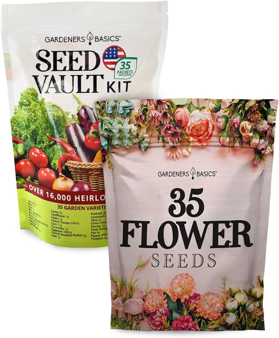All-in-One Heirloom Garden Kit – 70 Varieties of Non-GMO Vegetable Seeds & Wildflower Seeds – Indoor & Outdoor Gardening – Survival Seed Vault for Preppers, Beginners, and Home Gardeners