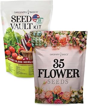 All-in-One Heirloom Garden Kit 70 Varieties of Non-GMO Vegetable Seeds & Wildflower Seeds Indoor & Outdoor Gardening Survival Seed Vault for Preppers, Beginners, and Home Gardeners