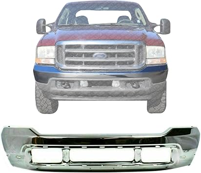 US AUTO PARTS PLUS New Front Bumper Chrome With Cover Holes Direct Replacement For Ford F-250 F-350 F-450 F-550 Super Duty 1999-2004 / Excursion 2000-2004 3C3Z17757BA FO1002375