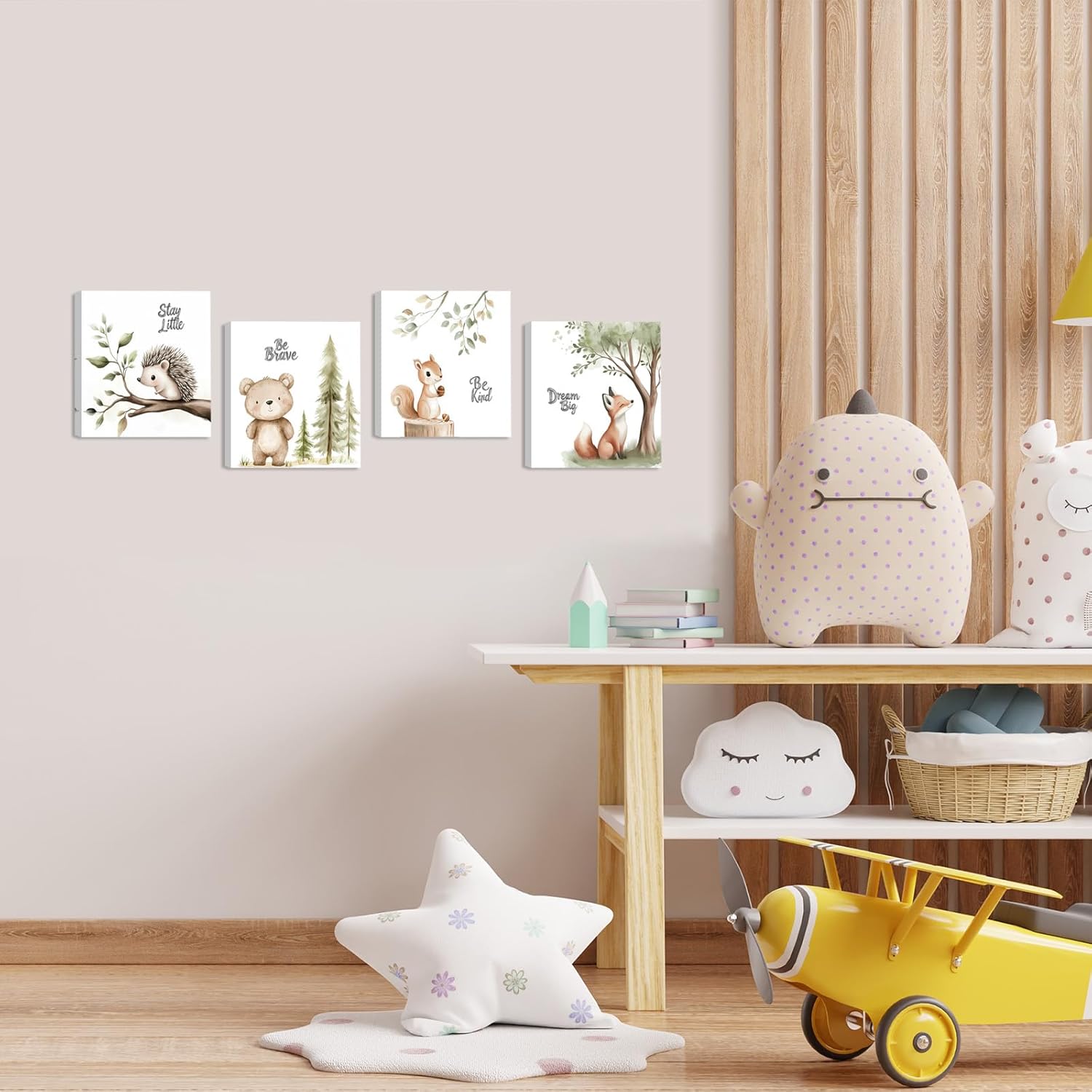 Baby Nursery Wall Art Decor Be Brave Be Kind Dream Big Stay Little Cute Adorable Safari Animals Prints for Kids Playroom Bedroom 12x12 inches 4 Pcs Framed