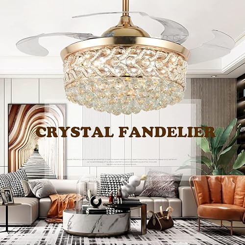 Miniatura 8 de Fandian Ventilador de techo moderno de cristal de 42 pulgadas con control remoto de luces, cuchillas retráctiles, iluminación de 3 cambios de color,