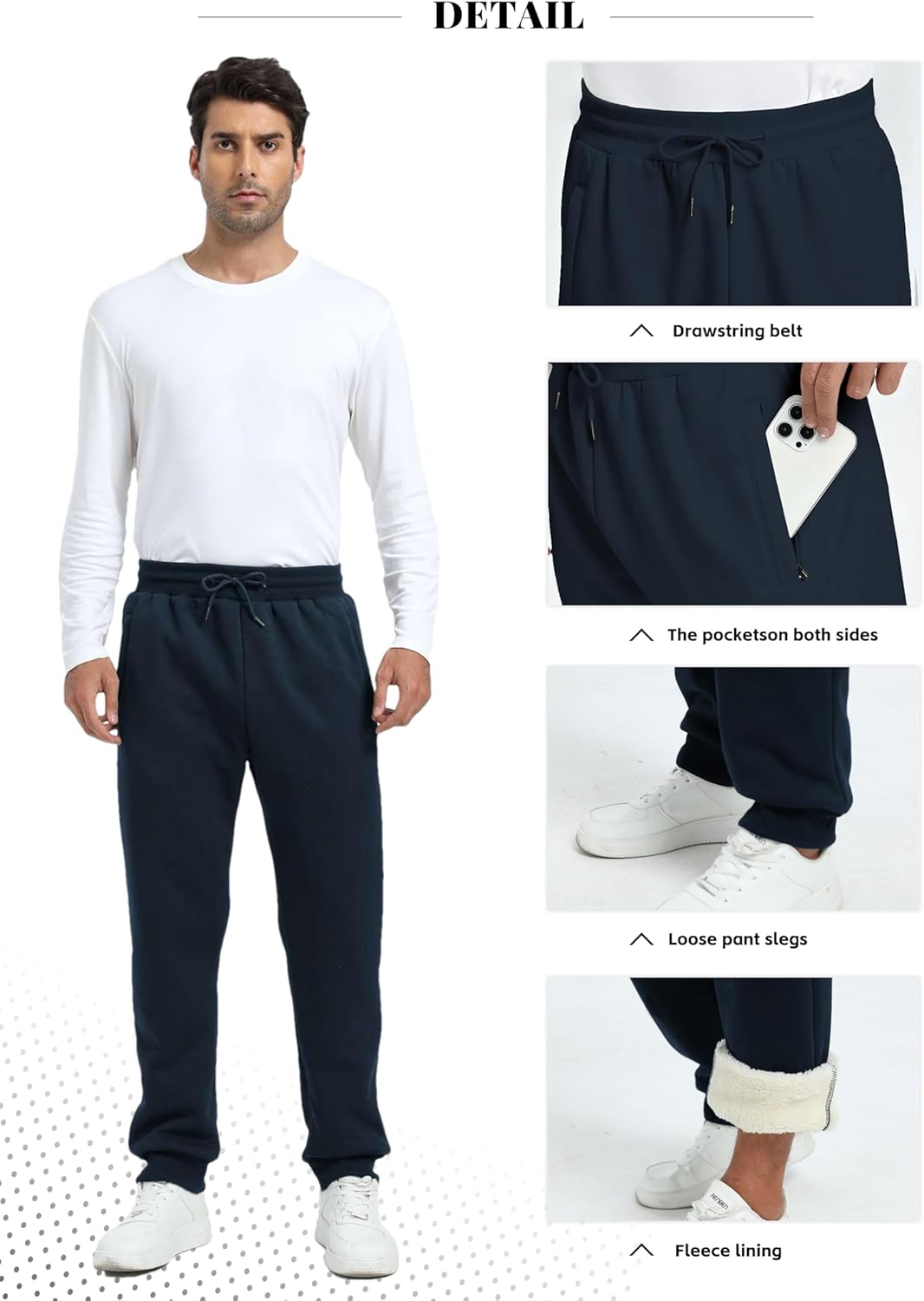 Shiyifa Men's Winter Warm Fleece Sherpa Lined Sweatpants Active Thermal Track Jogger Pants with Pockets - Image 4