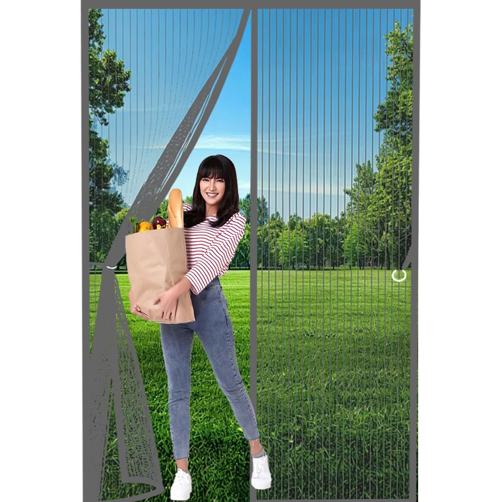 Fly Insect Screen Door 100x210cm(WidthxHigh) Durable, Keeps Bugs Out, Kid and Pet Friendly Fly Screen Door Mesh Curtain Lets Fresh Air in, Hundreds of Sizes, Grey