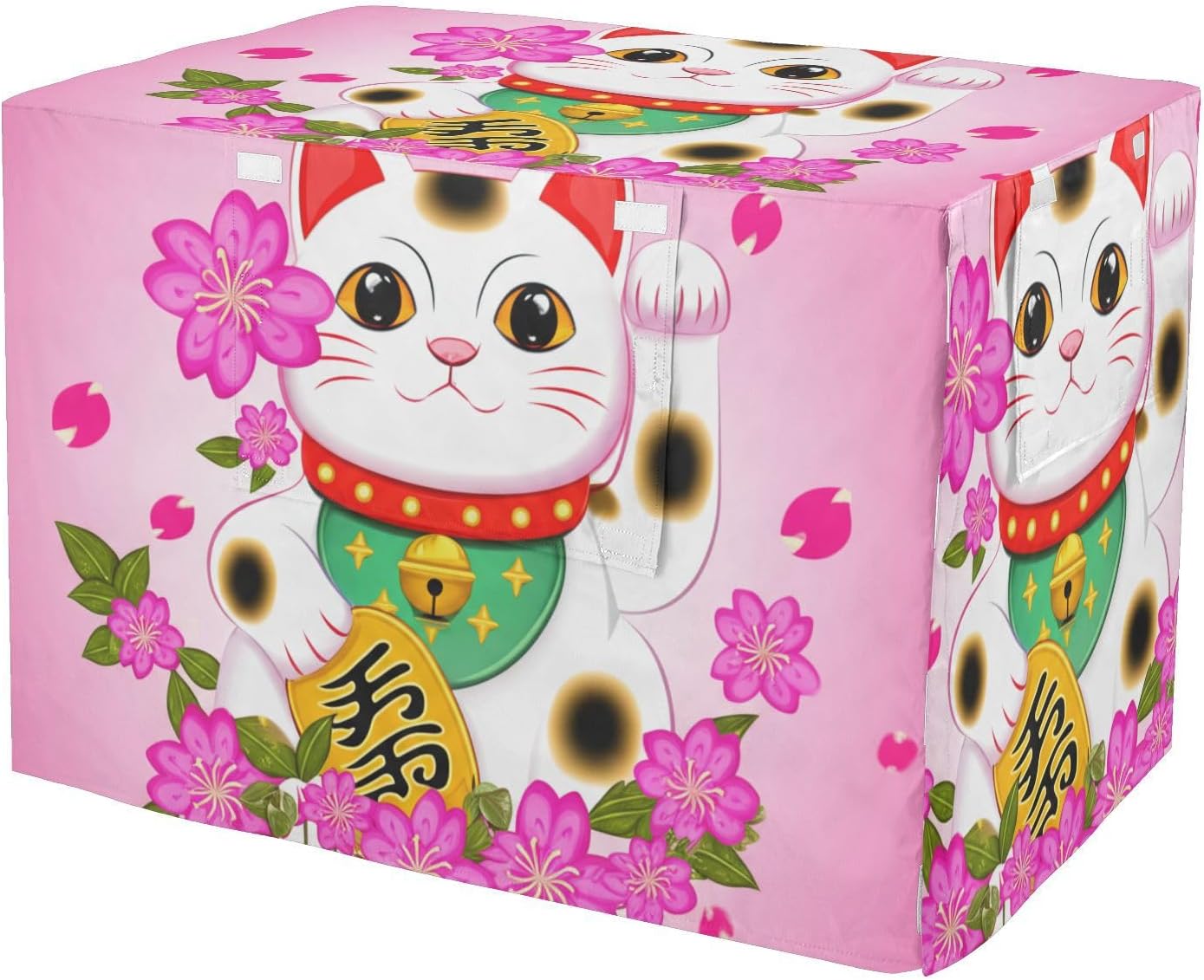 Cute Maneki Neko Pink Pet Cage Cover with Openings, Windproof Crate Covers, X-Large