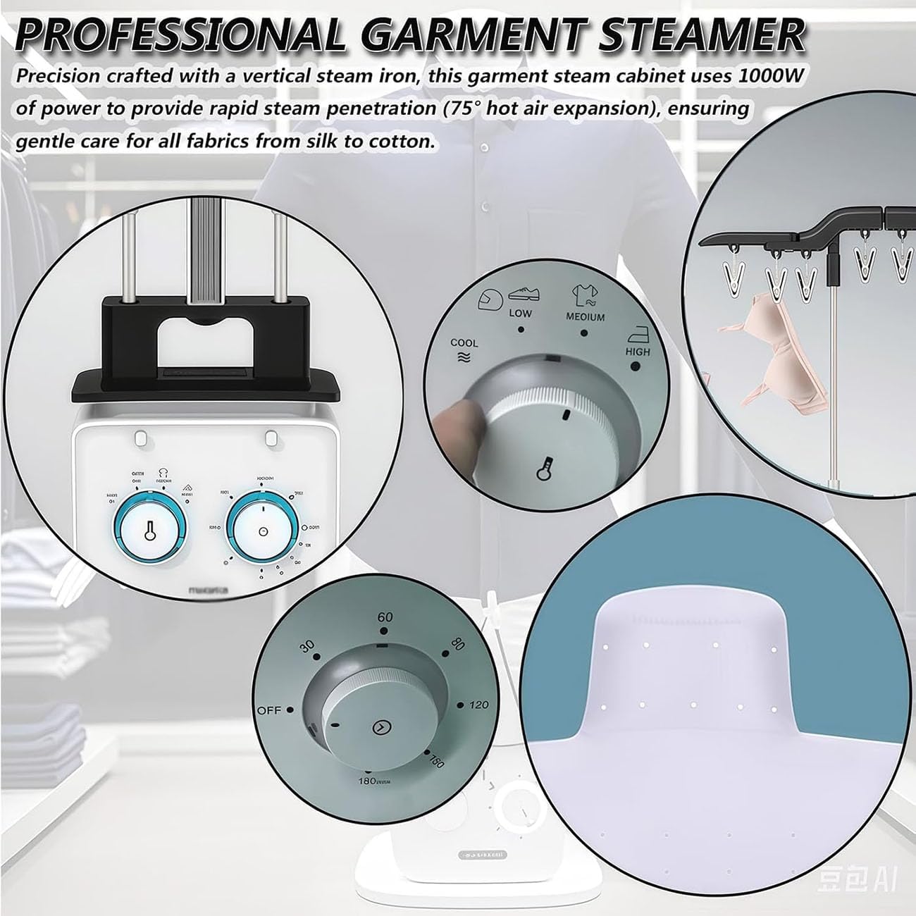 Automatic Ironing Machine for Home,Vertical Steam Closet for Clothes 1000W,Portable Electric Clothes Dryer,Inflatable Shirt Ironing Machine,Steamer for Clothes Temperature Control
