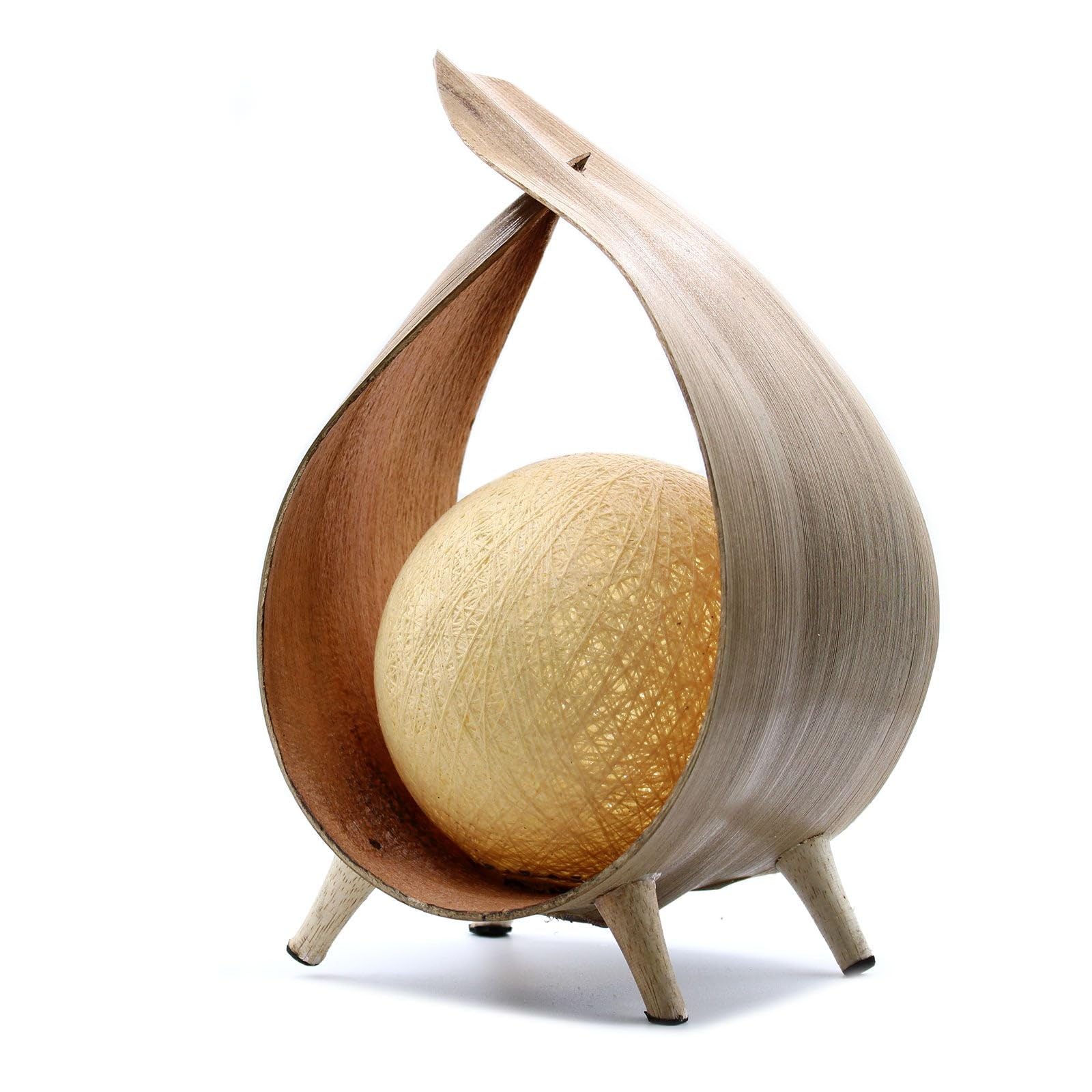 Handmade Natural Coconut Leaf Table Lamp with Soft Ambient Lighting, Artisan Boho Home Décor, Real Coconut Leaf and Cotton Shade
