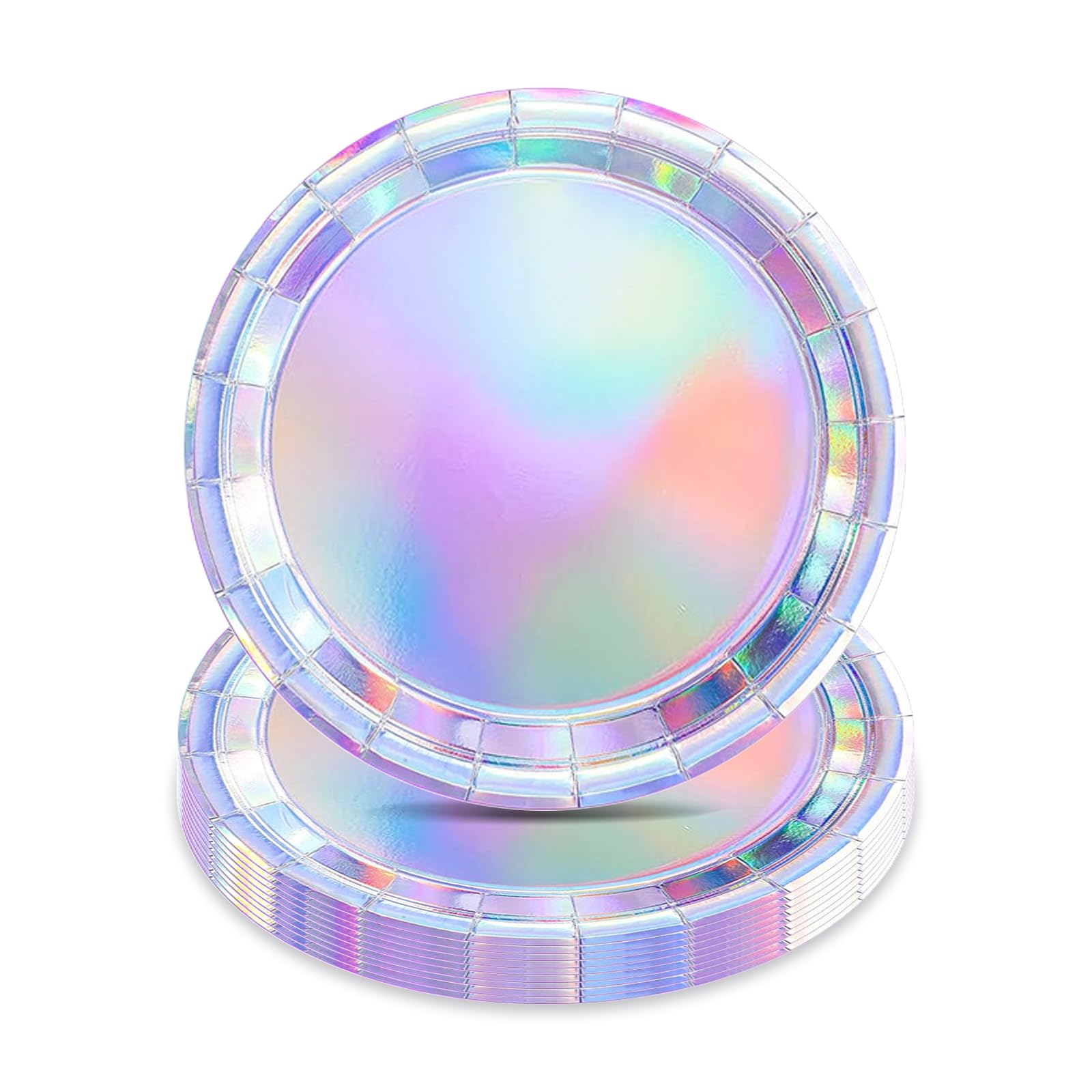 LAWALEISHE 50 Pcs Iridescent Paper Plates, 9" Holographic Disposable Party Plates for Birthday Disco Bridal Shower Bachelorette Wedding Party Decorations