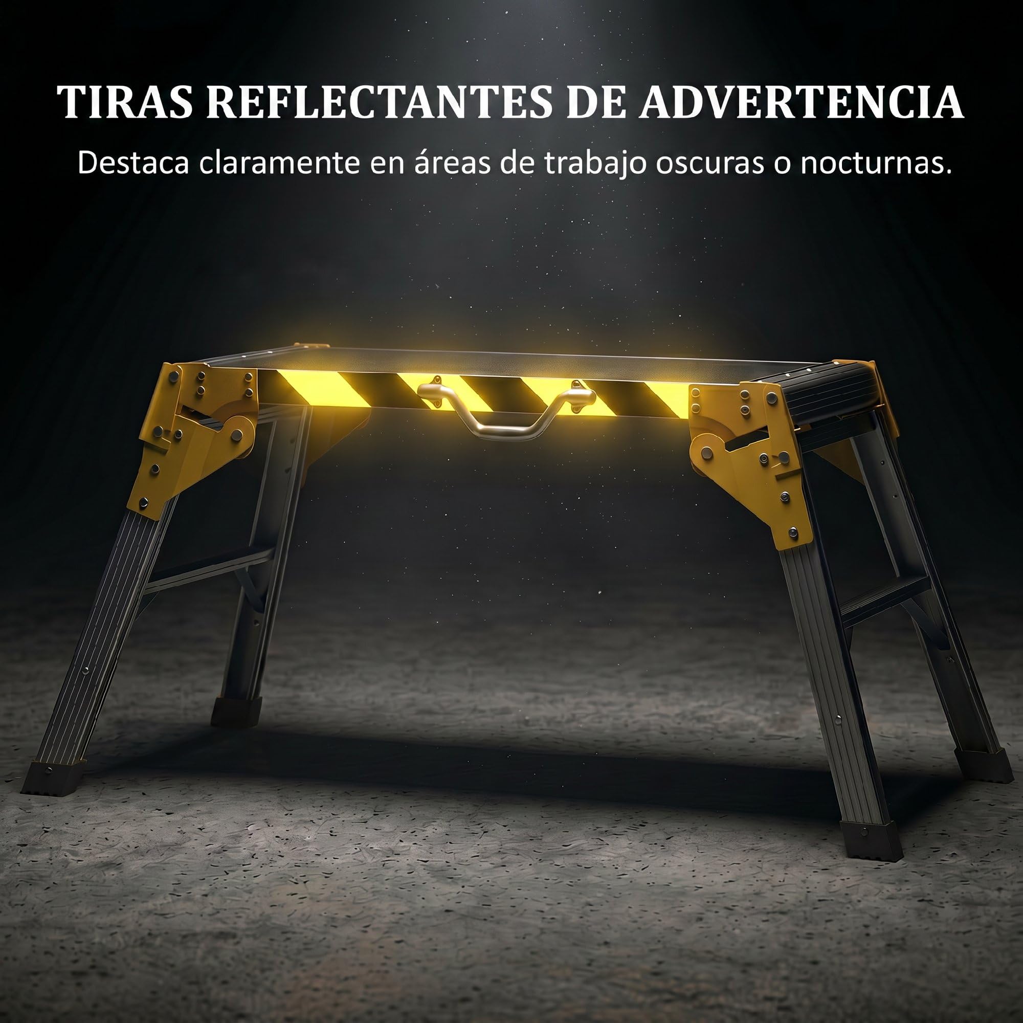 HOMCOM Banco de Trabajo Plegable de Aluminio, Mesa de Taller con Asa, Antideslizante, Tiras Reflectantes, Carga 150 kg, 110x32x50 cm, Negro
