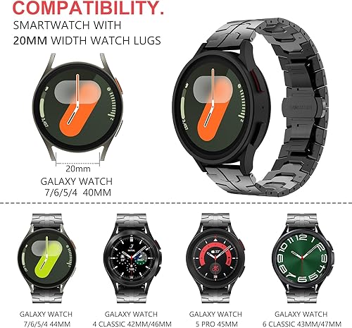 Miniatura 2 de FULLIFE Compatible con Samsung Galaxy Watch 7 6 5 4 FE 1.575 in 1.732 in, correa de metal plegable de acero inoxidable 0.787 in Galaxy Watch 6