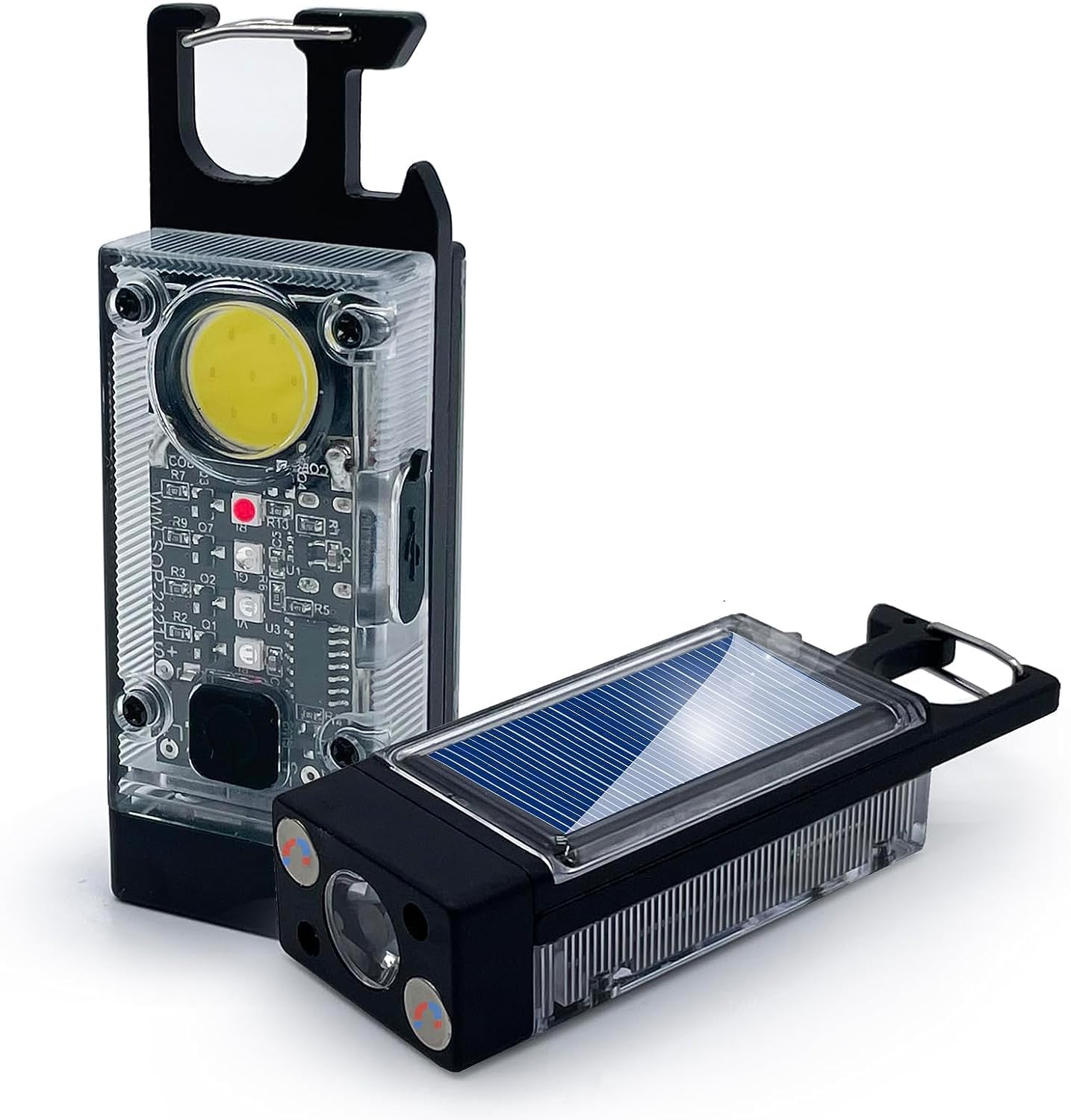 SunframeMini Flashlight, Solar Keychain EDC Flashlight, 900 Lumen Pocket 9 Modes Rechargeable Handheld Flashlight with Magnetic Multifunctional Flashlights 2PACK