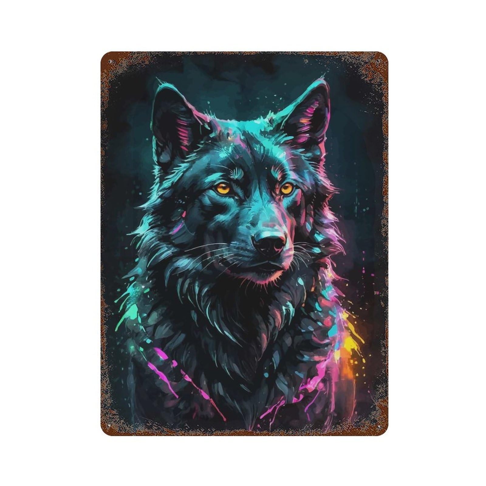 Neon Wolf Watercolor Portrait Retro Metal Sign 15.7"x11.8", Ideal for Shed, Workshop And Garage Wall Decor