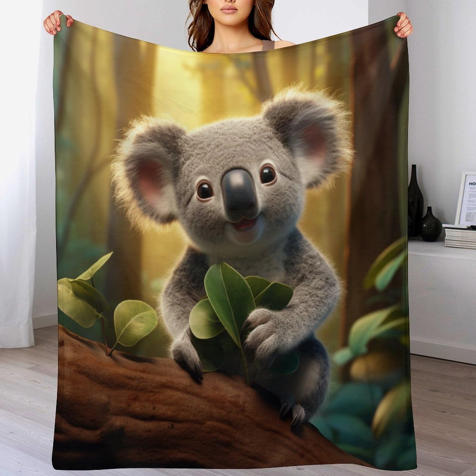 Couverture koala 180×200 anti-froid en polaire légère pour canapé et grand lit
