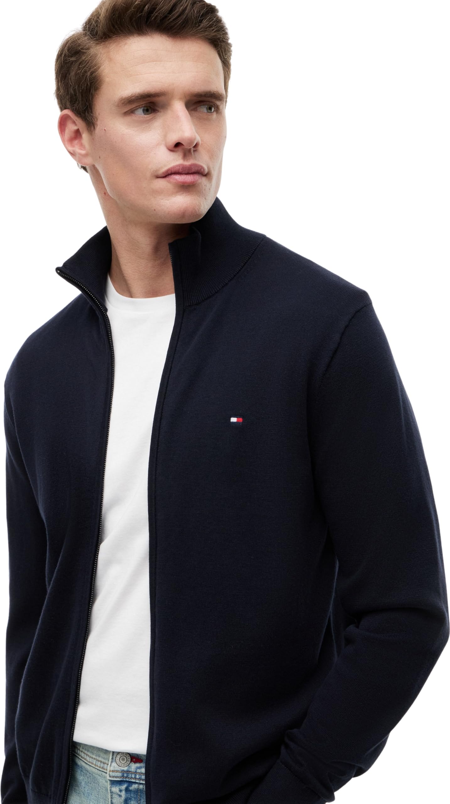 Tommy Hilfiger Pull avec Fermeture Éclair Homme Essential Cotton Zip Thru Col Montant