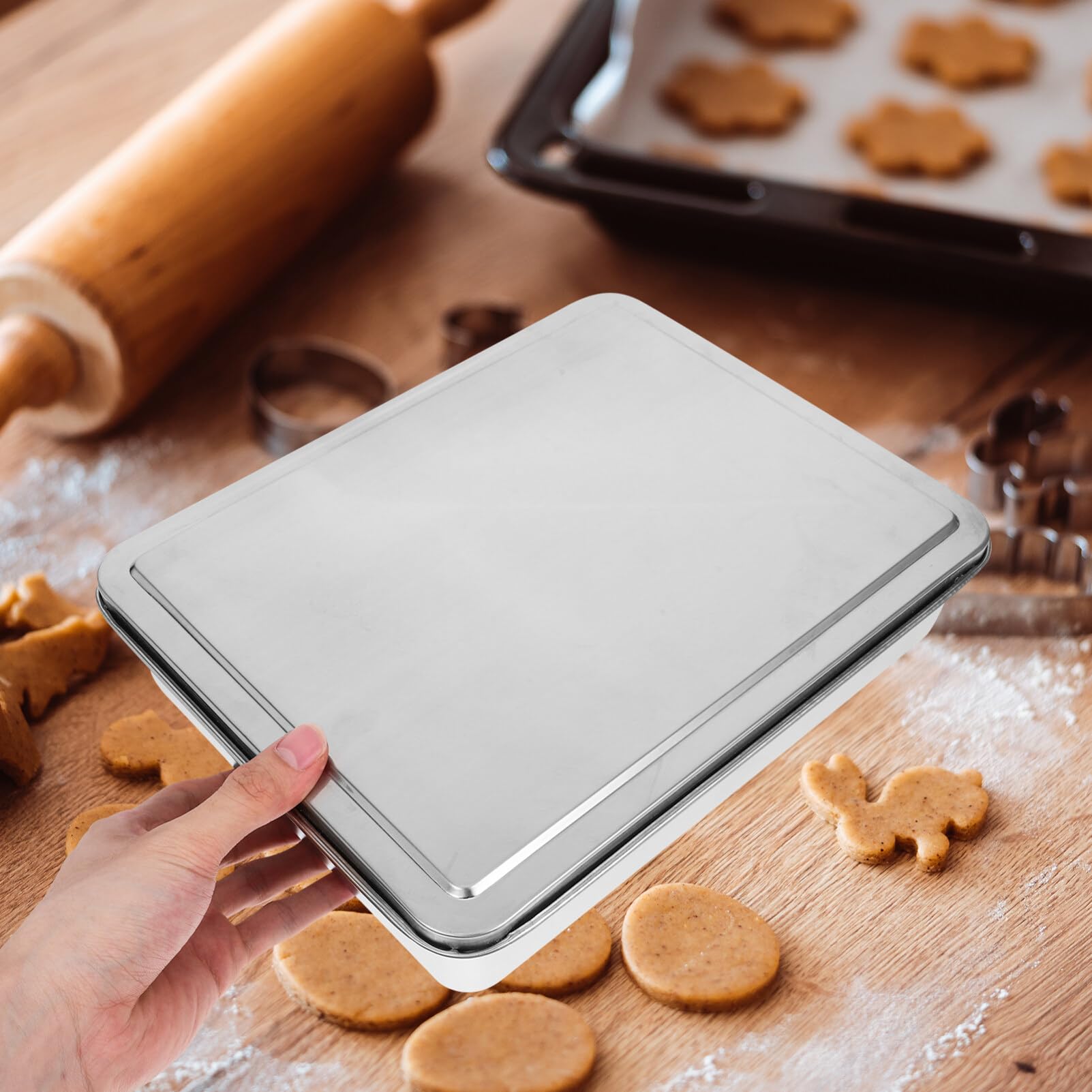 Caja Para Tiramisú y Pasteles Molde Rectangular Bandeja De Acero Inox Con Tapa Antiadherente Para Hornear
