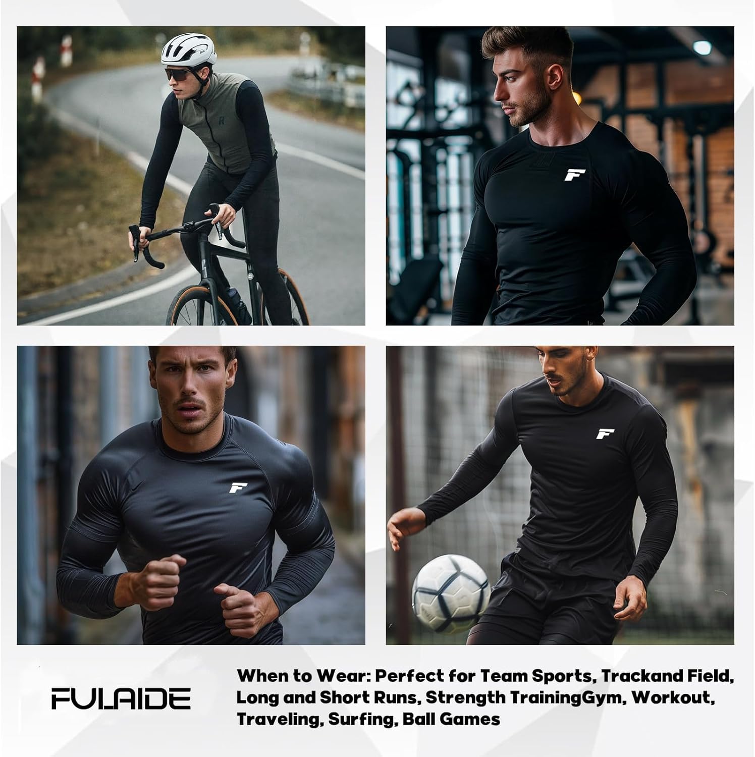 Men's Compression Shirts Long Sleeve Running Athletic Undershirts Workout Baseball Base Layer Fishing Rash Guard Tops 2 Pack - Image 6