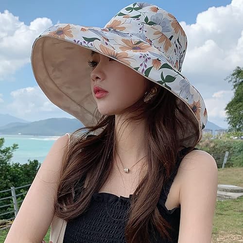Miniatura 3 de Sombreros reversibles florales para el sol, protección UV, con protección UPF y ala ancha y correa de barbilla para mujer