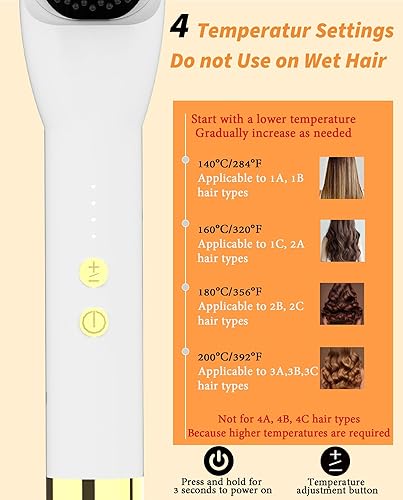 Miniatura 3 de Cepillo alisador 4 ajustes de temperatura (284.0 F284F-320.0 F320F-356.0 F356F-392.0 F392F), cepillo alisador de pelo de doble voltaje, cepillo