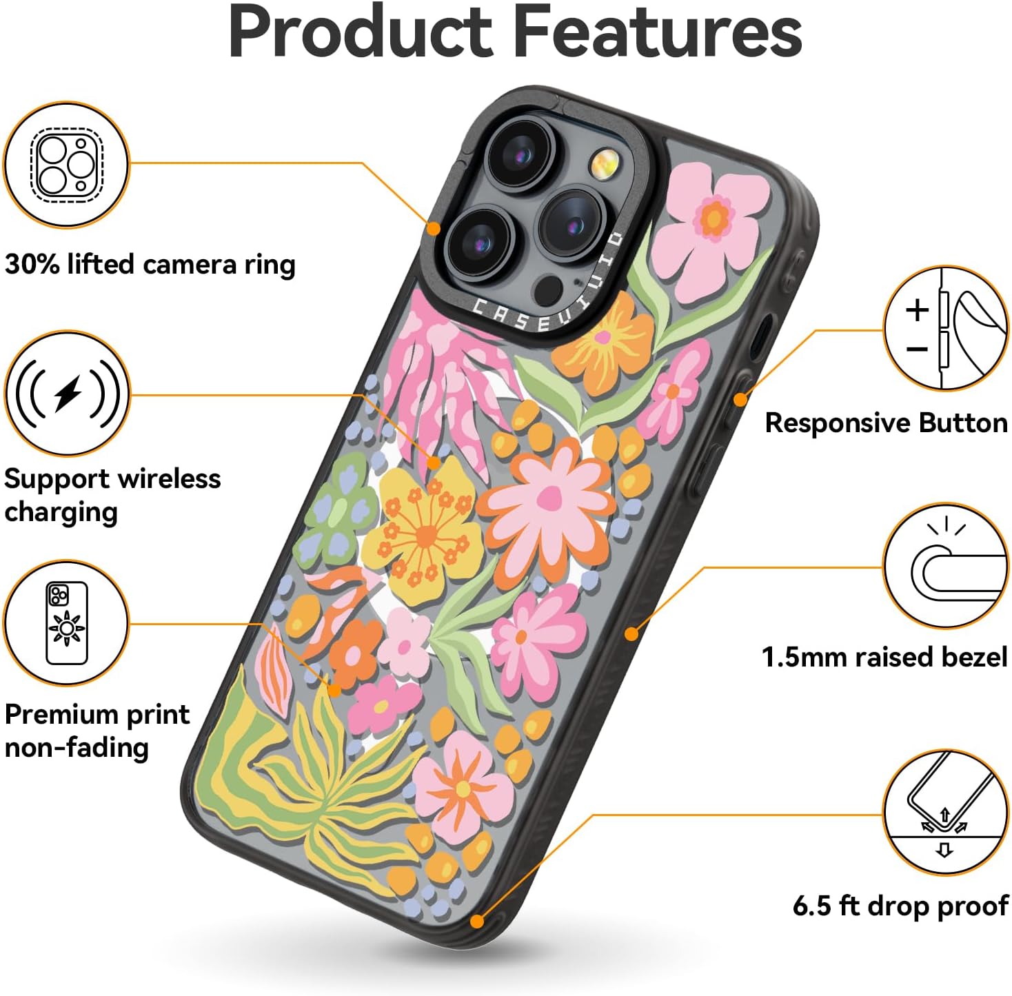 Magnetic for iPhone 13 Pro Magsafe Case Cute Aesthetic - Durable Fashion Funny Phone Case - Girly Passion Flower Pattern Print Cover Design for Woman Girl 6.1 inches Black