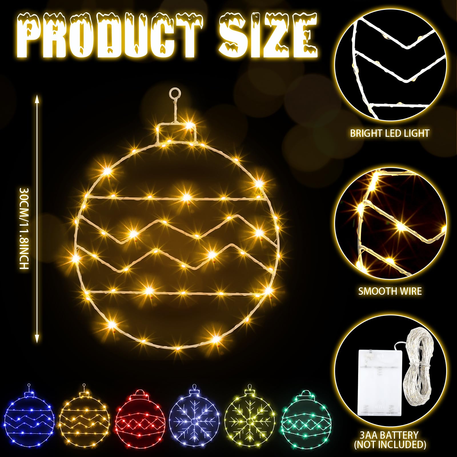 VIHOSE 6 sztuk bombek bożonarodzeniowych lampek okiennych: 15 x 30 cm LED z haczykami na przyssawki, wielokolorowe, dekoracja bożonarodzeniowa