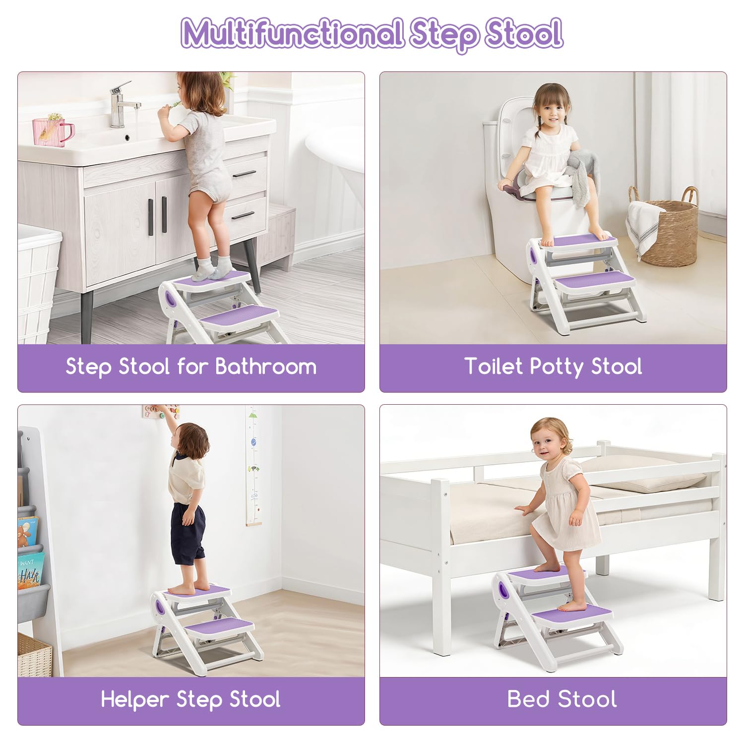 Faltbarer Kleinkind-Tritthocker für Waschbecken – 2-stufiger Kinderhocker für Töpfchentraining, Küchentheke & Schlafzimmer, stabiler rutschfester Kindersicherheitshocker Helfer