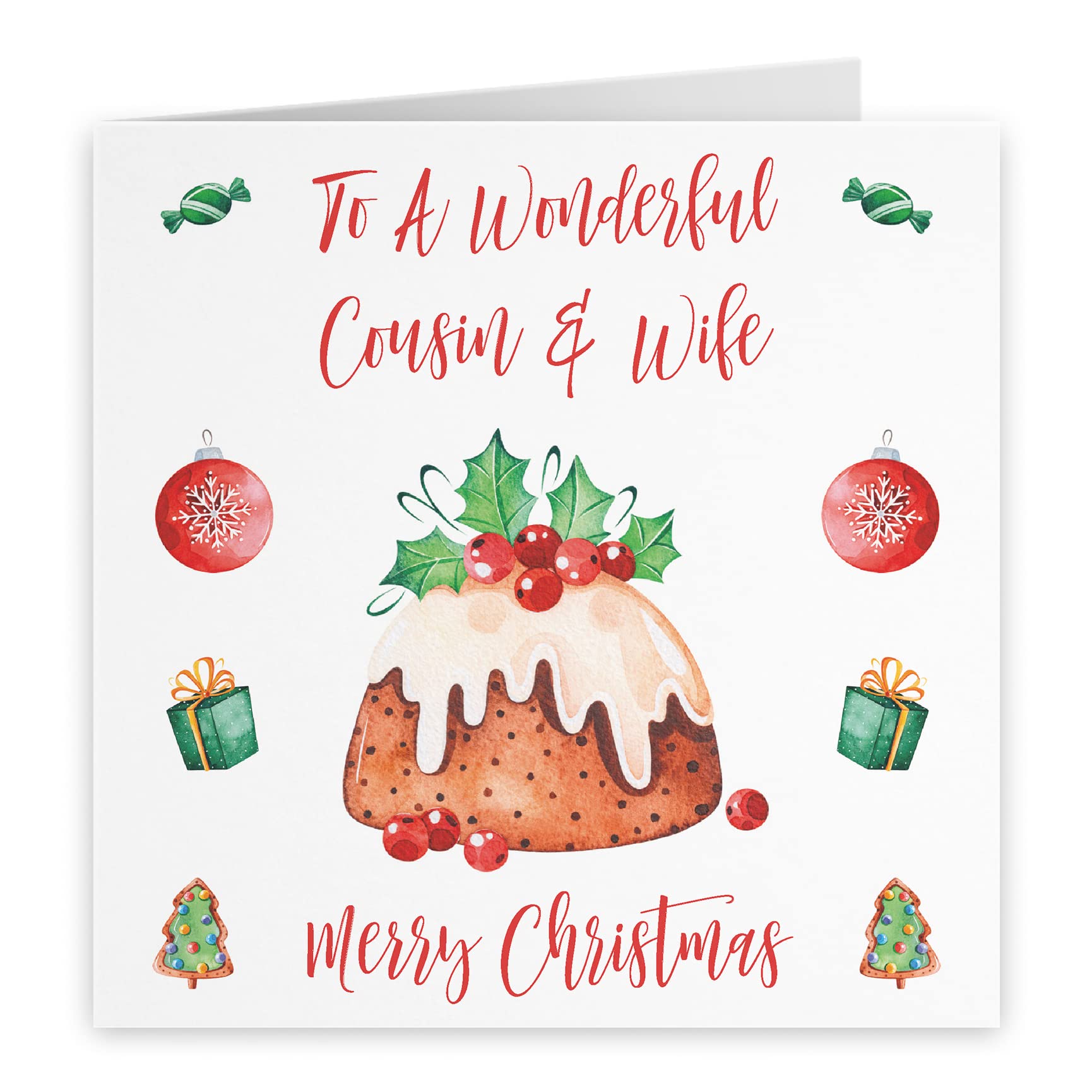 Hunts England, Cousin And Wife Christmas Card, To A Wonderful Cousin & Wife, Merry Christmas, Christmas Pudding Collection - Image 2
