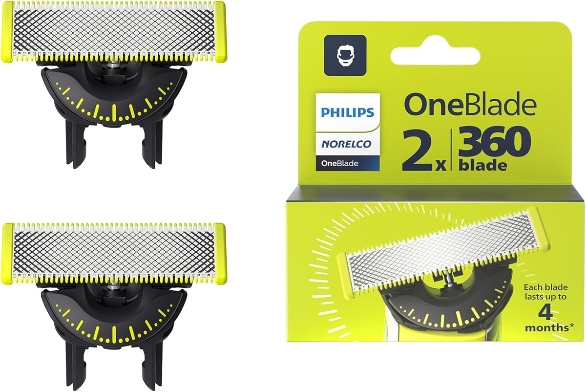 Philips Norelco OneBlade 360 Replacement Blades, for OneBlade Electric Shaver and Trimmer, Durable Stainless Steel, Trim, Edge and Shave, 2 pack, QP420/80
