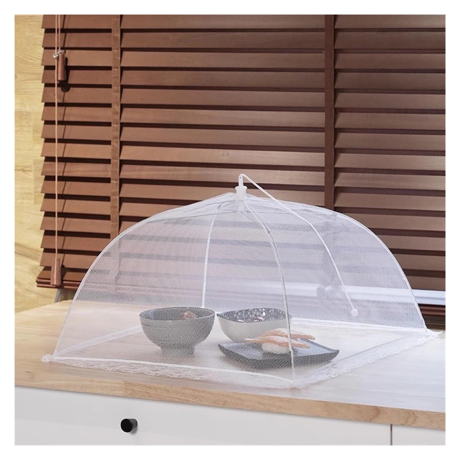 Netzabdeckung für Lebensmittel, Mesh Food Cover White 1/2/5 pcs Faltbarer Pop-Up-Regenschirm Fliegennetz Küche(2pcs)
