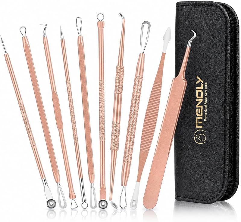 Kit MENOLY com 10 ferramentas para cuidados faciais e estojo Rose Gold