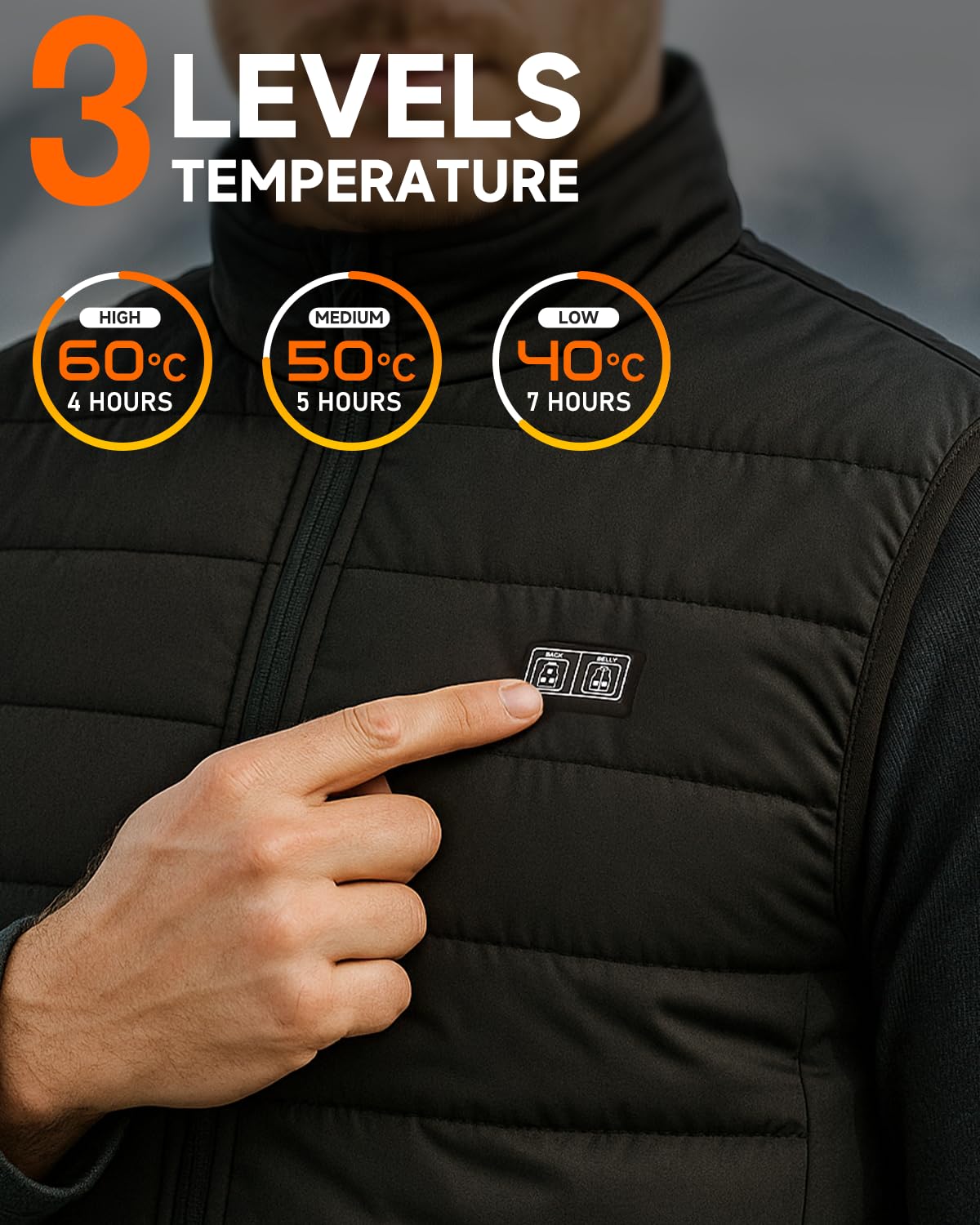 LABCOOL Veste Chauffante USB 12000mAh 5V 3 Niveaux 6 Zones Chauffantes Gilet Homme Femme