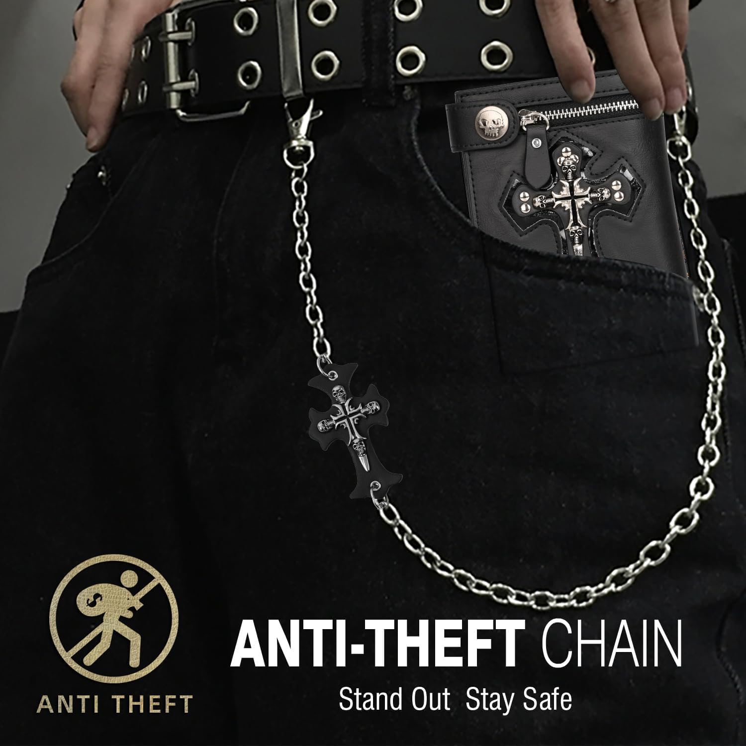 Unisex Black Cross Chain Wallet | Punk Skull Gothic Bifold Wallet for Jesus Gifts & Halloween Accessories - Image 5