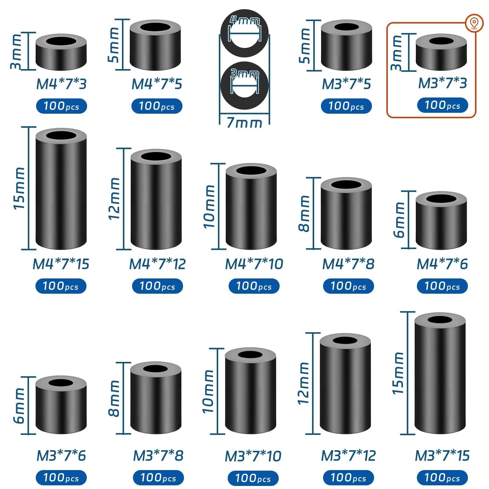 100 Spessori In Gomma M4-7x5 Mm - Distanziatori ABS E Teflon Per Motori E Circuiti - Foto 2