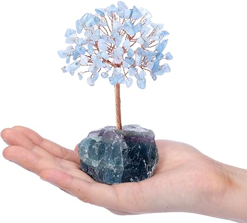 Miniatura 4 de PESOENTH Árbol de cristal de aguamarina Feng Shui, piedras curativas, piedras preciosas naturales, bonsái, chakras, árbol de la vida, adornos para