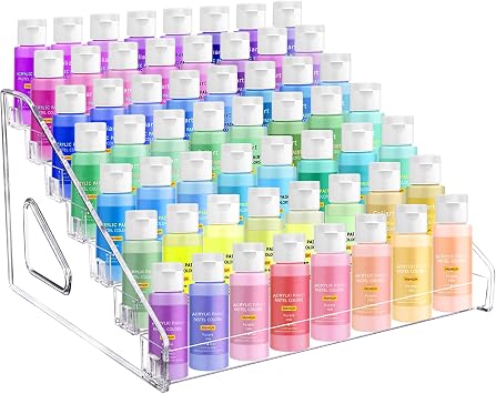 GRETJOB 7 Layer Acrylic Paint Organizer, Clear Paint Organizer for Bottles - Craft Holder for Miniature Paints, Alcohol Inks, Food Coloring & Model Paints