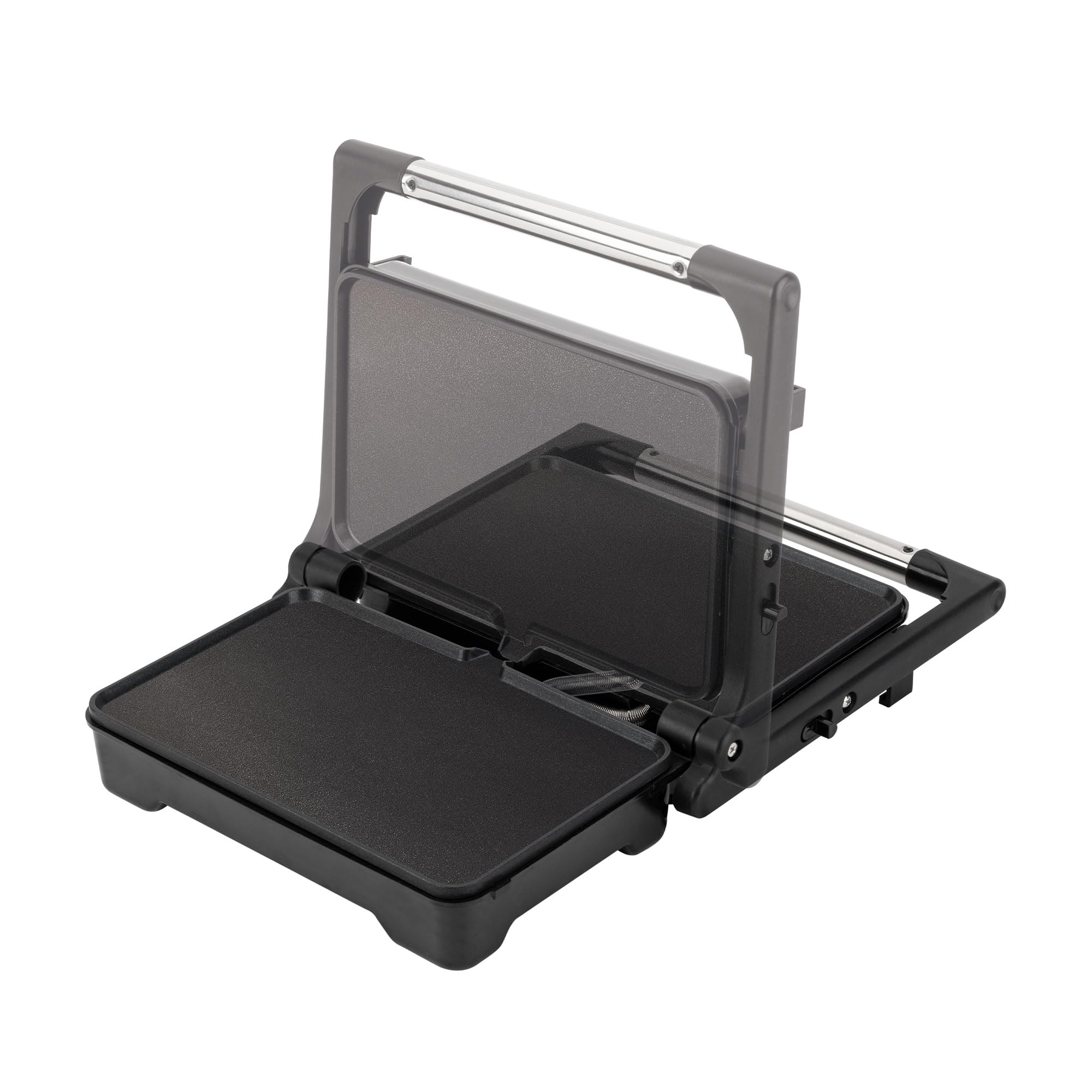 JATA JEGR1183 - Grill de asar doble 1500 W | Parrilla eléctrica con apertura 180° y tapa basculante | Termostato regulable | Placas lisas antiadherentes 26 x 16,5 cm libres de PFOA | Cocina sana
